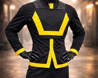 Traje de vuelo negro personalizable y chaleco antibalas, hecho a mano, para cosplay de superhéroes.