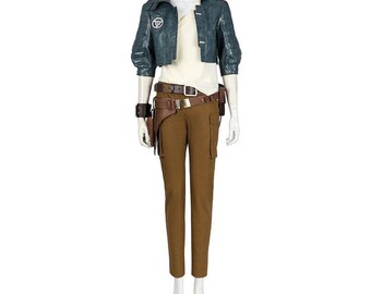 Disfraz de cosplay de Kay Vess: Chaqueta, camisa y cinturón de imitación de cuero azul.