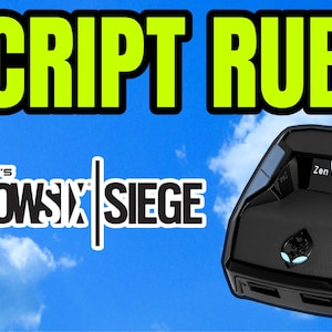 以下が含まれることがあります： 緑と黄色の「SCRIPT RUBY」という文字と「Tom Clancy's Rainbow Six Siege」のロゴが入った黒い電子機器。デバイスには白いエンブレムと「Zen」という文字が表示された画面があります。