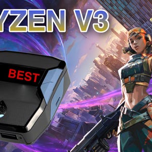 Può includere: Immagine di un dispositivo elettronico nero e blu con la parola "BEST" in rosso sullo schermo. Il testo "KAYZEN V3" è in alto. Illustrazione stilizzata di un personaggio femminile con un'arma sullo sfondo.