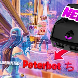 Peut inclure: Un appareil électronique noir et gris avec le mot "NEBULA" en texte violet. L'appareil possède deux ports USB et un logo violet. L'image montre également une personne jouant à un jeu vidéo avec le texte "ELIMINATED Peterbot".