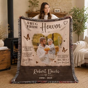 Personalized Memories Blanket, A Hug from Heaven Blanket, Christmas Gift, Dad in Heaven, Family Member Loss Sympathy Gift, Memorial Blanket