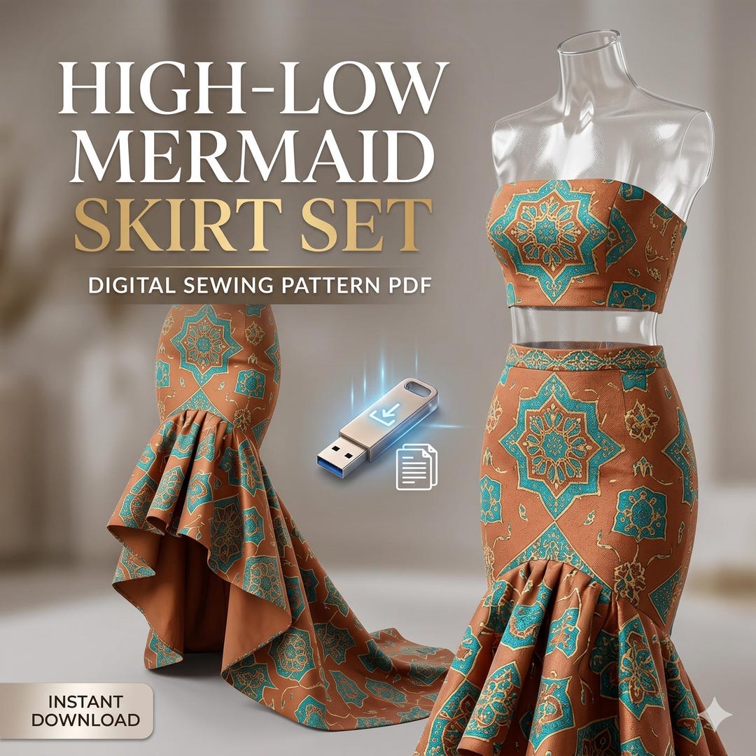 High Low Mermaid Skirt Set Pattern PDF, Digital Sewing Pattern Two ...