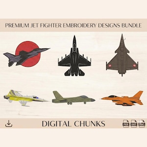 Borduurbundel straaljager: 6 ontwerpen militaire vliegtuigen, borduurpatronen F16 F18 straaljager, borduurbestanden luchtmachtmachine