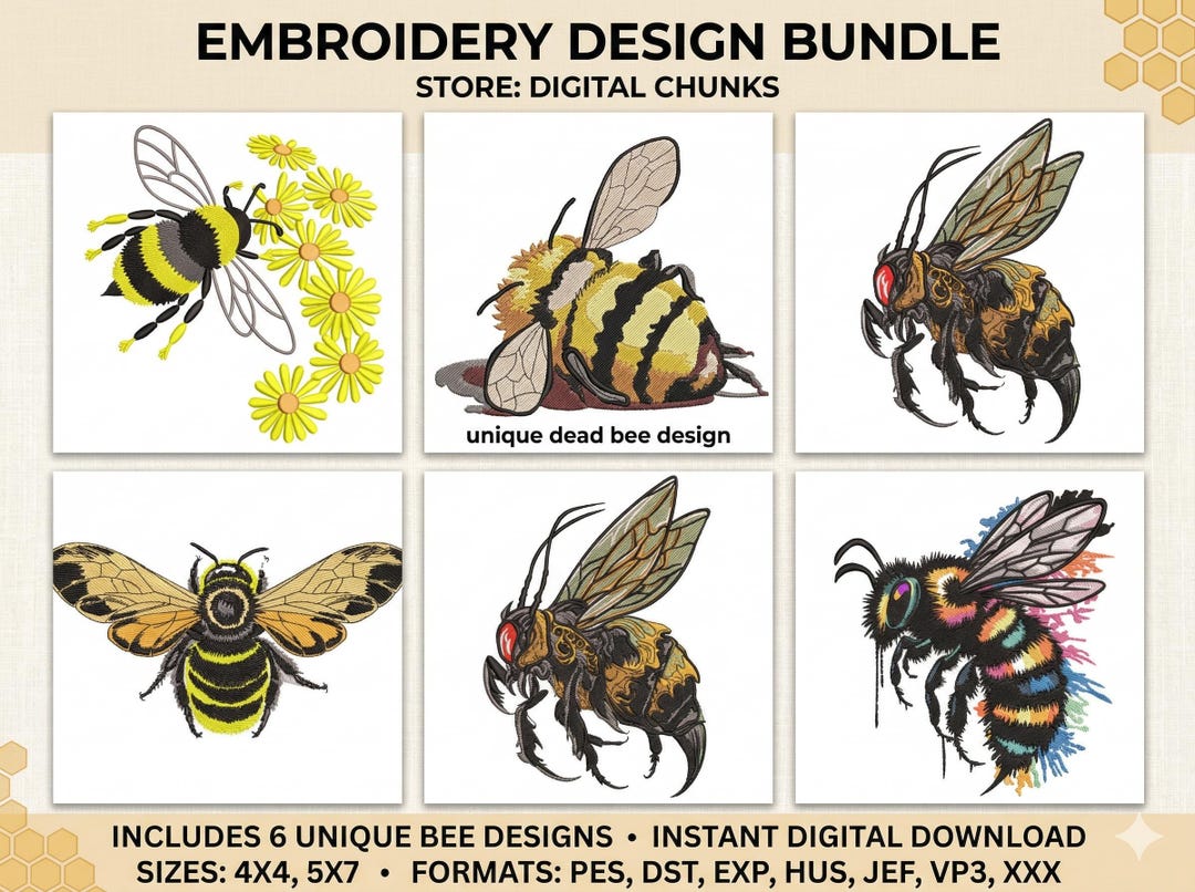 Bee Embroidery Design Bundle, Bumble Bee Machine Embroidery Pattern ...