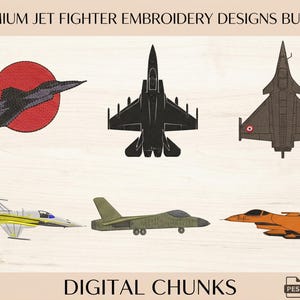 Fighter Jet Embroidery Bundle: 6 Military Aircraft Designs, F16 F18 Jet Silhouette Embroidery Patterns, Air Force Machine Embroidery Files