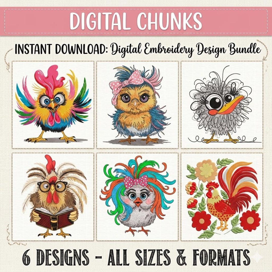Funny Rooster and Cute Chick Digital Embroidery Design Bundle,quirky ...