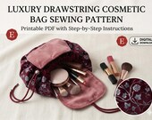 Drawstring Cosmetic Bag Sewing Pattern PDF - Easy DIY Lay Flat Makeup Bag Tutorial - Travel Toiletry Pouch Sewing Instructions Digital