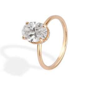 2.01 CTW 14K Gold Oval Lab Grown Diamond Ring, Hidden Halo Engagement Ring, F Color VS2 Center