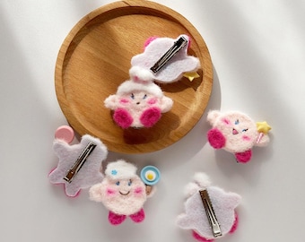 Handmade Fuzzy Marshmallow Hair Clips, Kawaii Japanese Style Bunny, Egg, Star Set