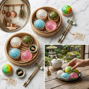 肉まんスクイーズトイ – リアルな肉まん、キラキラパールカラー、ストレス解消フィジェット