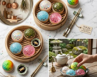 Bao Bun Squishy Toy – Realistic Steamed Bun, Glitter Pearl Colors, Stress Relief Fidget