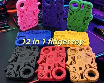 3D Printed 12 in 1 Fidget Toy, Pocket Sensory Stress Relief Gadget, Anxiety Focus Tool for Adults & Kids, Multi Color Handheld Slider