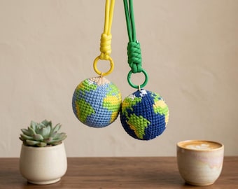 Handmade Crochet Project Hail Mary Earth Keychain, Globe Bag Charm, Blue Planet Pendant, Travel Accessory