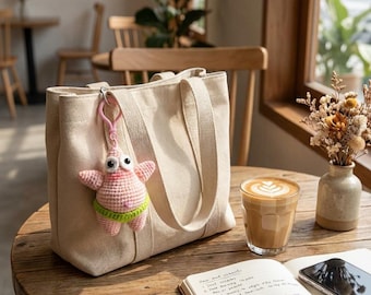 Funny Crochet Starfish Butt Keychain – Handmade Knit Plush Bag Charm, Peach Butt Star Keyring, Weird Cute Gift, Birthday Present