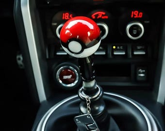 Poke Ball Style Shift Knob, JDM Manual Gear Shift Knob, Red White Round Racing Shifter, Anime Car Interior Decor, Single Knob