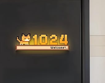 Custom Stardew Valley Pixel Cat House Number Sign, Light Up Address Plaque