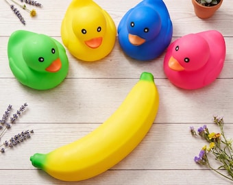 Jumbo Slow Rebound Stress Relief Toy Duck or Banana, Squishy TPR Squeeze Fidget, Cute Cartoon Sensory Toy, Funny Birthday Gift