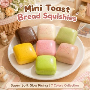 Mini Toast Bread Squishies – Super Soft Slow Rising Fidget Toy (7 Colors)