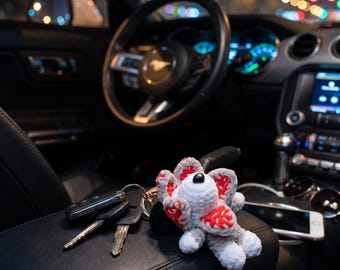 Handmade Crochet Flower Head Dog Keychain – Cute Plush Yarn Bag Charm Pendant, Backpack Zipper Charm, Couples Gift, Birthday Gift