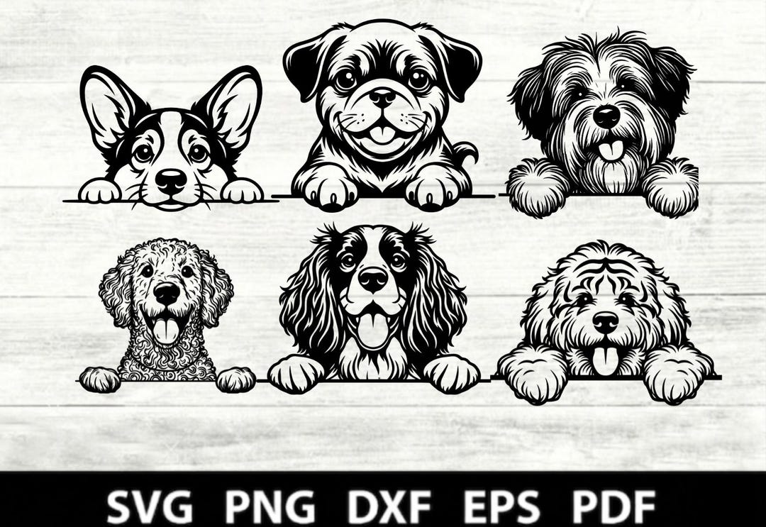 Dog SVG Bundle, Dog Peeking SVG, Cute Dog Breeds SVG Png Dxf Eps Pdf ...