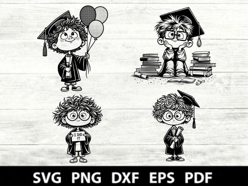 Cute Graduation Kids Clipart Bundle PNG | Cartoon Graduate Boy Girl ...