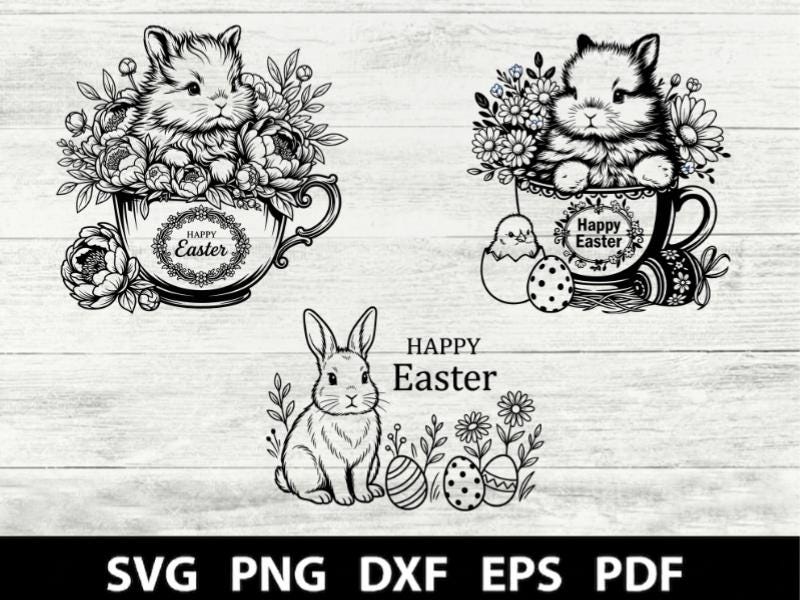 Cute Easter Bunny SVG Bundle , Baby Bunny in Cup SVG , Floral Bunny ...