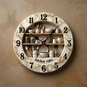 Wooden Kitchen Clock: Silent Round Modern Decor (Kitchen Rules Design)
