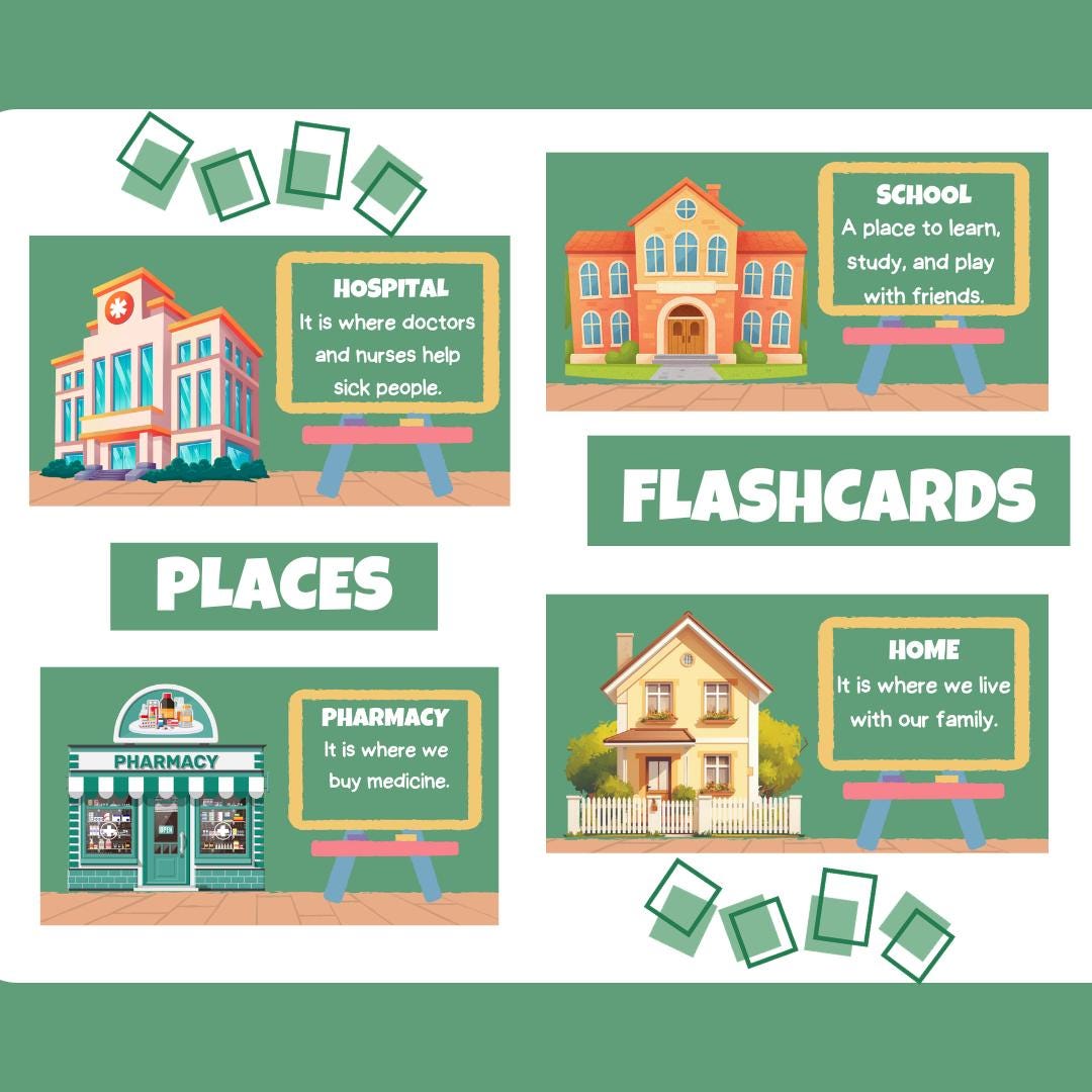 Places Flashcards for Kids With Definitions - Etsy