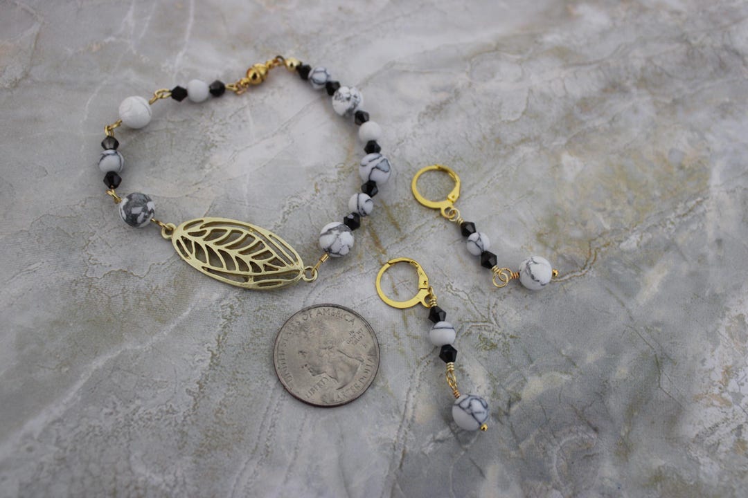 Leaf With Howlite Jewelry Set - Etsy