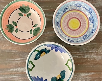 Set of 3 Caleca Italy Hand-Painted 5" Bowls – Marina, Carousel, Frutta Floral Italian Pottery