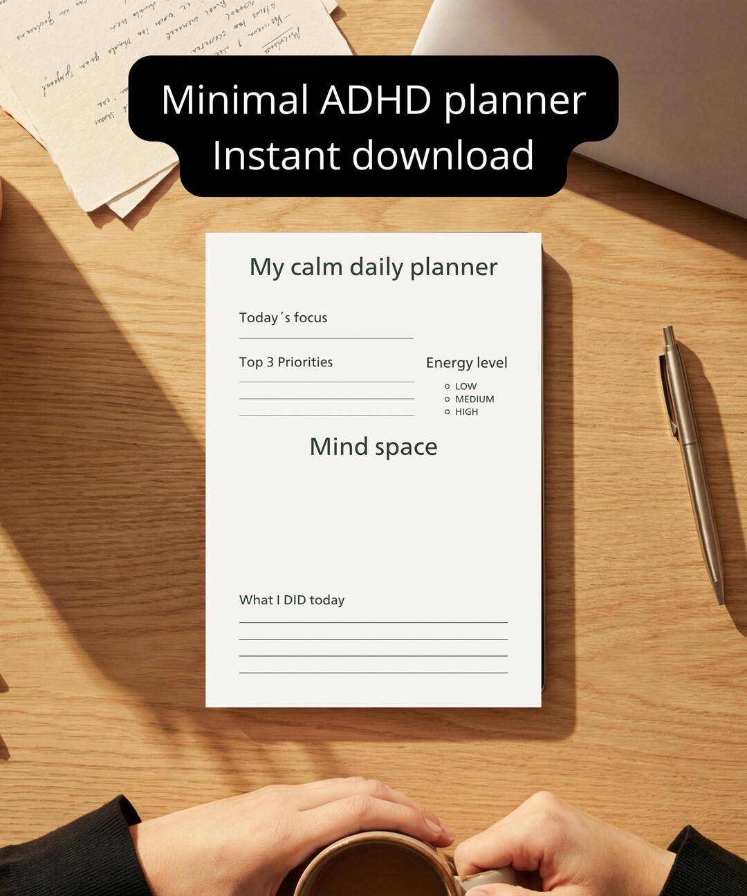Minimal ADHD Daily Planner Printable | Calm Focus Planner | Simple ...