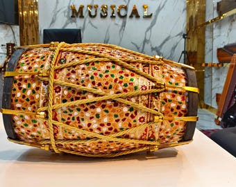 Professional Dholak: Seasoned Sheesham Wood, Carving Design, Golden Nut Tuning