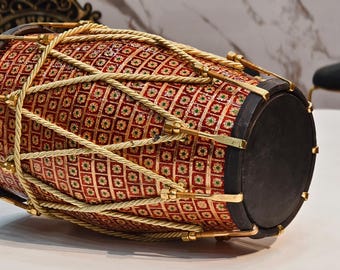 Professional Dholak Drum: Seasoned Sheesham Wood, Carving Design
