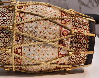 Professional Dholak: Seasoned Sheesham Wood, Carving, Golden Nut Tuning