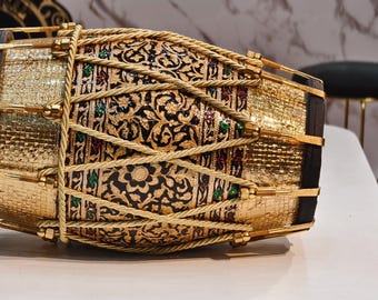 Professional Dholak: Seasoned Sheesham Wood, Carving Design, Golden Nut System