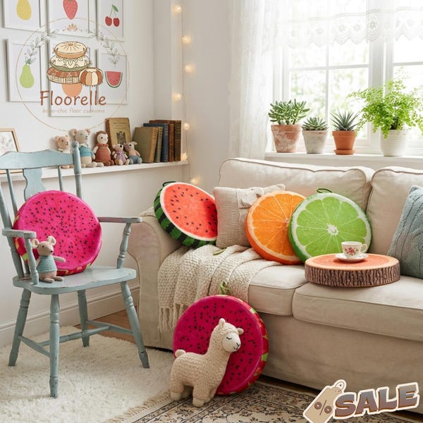 Fruit Floor Cushion Round Plush Floor Pillow Meditation Cushion, Kids Room Decor Floor Sofa Seating Cute Home Decor