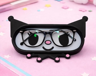 Kawaii Goth Cat Glasses Holder – Cute Aesthetic Desk Decor – Kuromi Inspired Style – Gift for Her