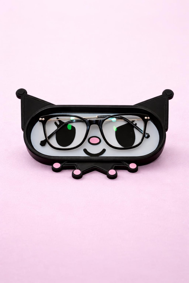 Kawaii Goth Cat Glasses Holder – Cute Aesthetic Desk Decor – Kuromi Inspired Style – Gift for Her image 2