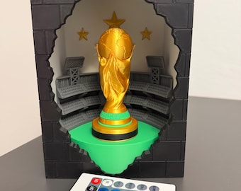 World Cup Diorama LED Lamp | Golden Trophy with Stadium | RGB Light with Remote Control | Gift for Football Fans | Gamer Decoration