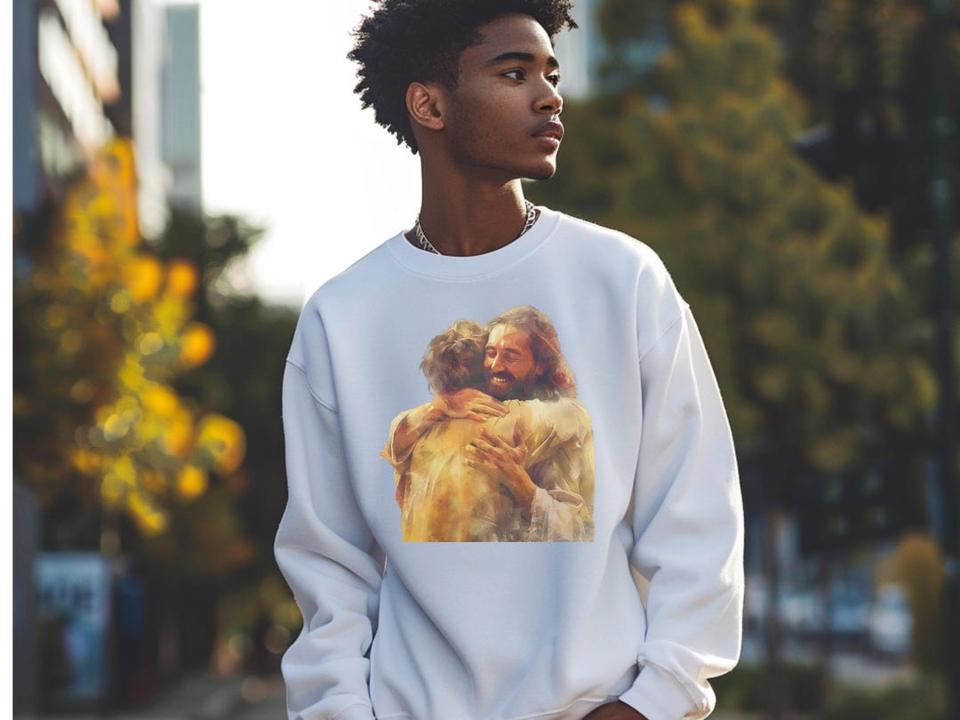 Jesus Comforting Hug Sweatshirt, Christian Faith Apparel, Inspirational ...