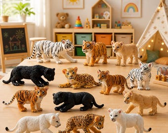 Set van 12 Felidae-welpen: Mini Tijger, Leeuw en Luipaard - Safari Cadeau voor Kinderen