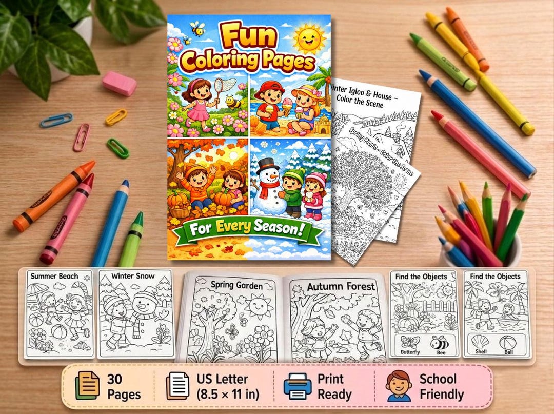 Four Seasons Coloring Book for Kids | Spring, Summer, Autumn, Winter ...