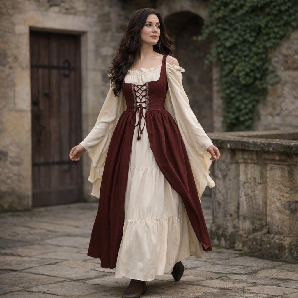 Robe Renaissance Femme Médiévale Victorienne – Costume Gothique Paysanne Pirate Halloween Cosplay