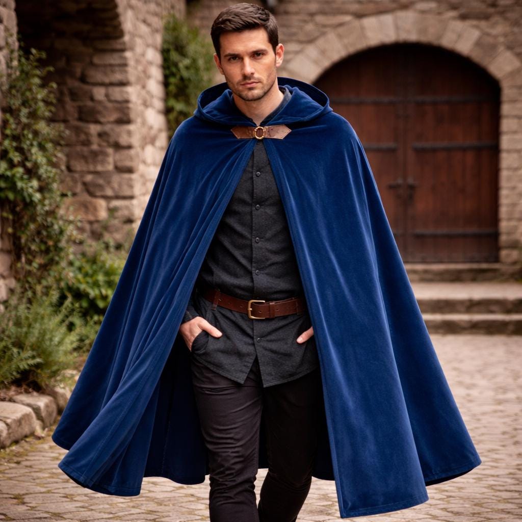 Medieval Hooded Cloak Cape, Renaissance Velvet Cloak, Fantasy Hooded ...