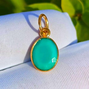 18K Gold Handmade Pendant, Green Opal Gemstone, Bezel Set Rectangular Charm