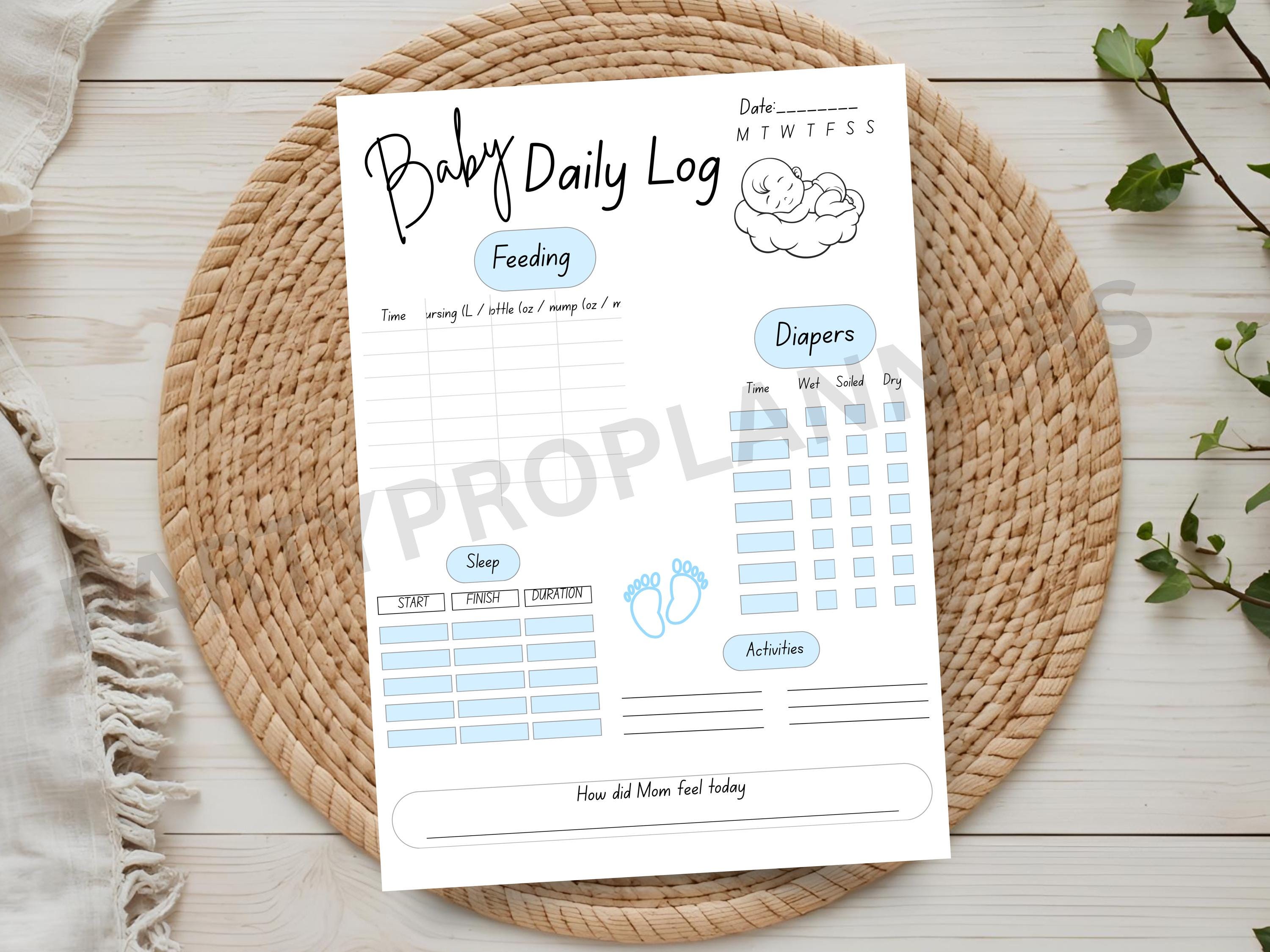 Baby Feeding Chart Diaper and Sleep Tracker Daily Routine Baby Blue ...