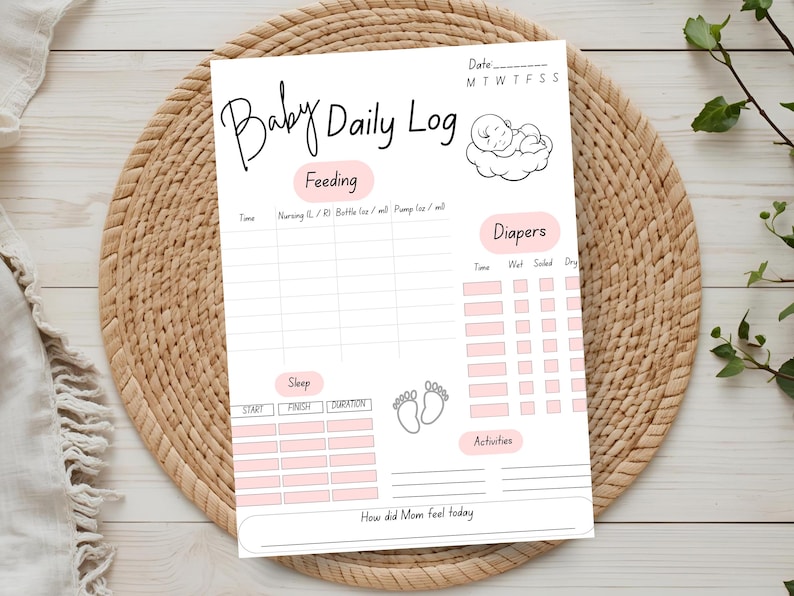 Baby Daily Log Tracker, Newborn Feeding Sleep Diaper Chart (digital ...