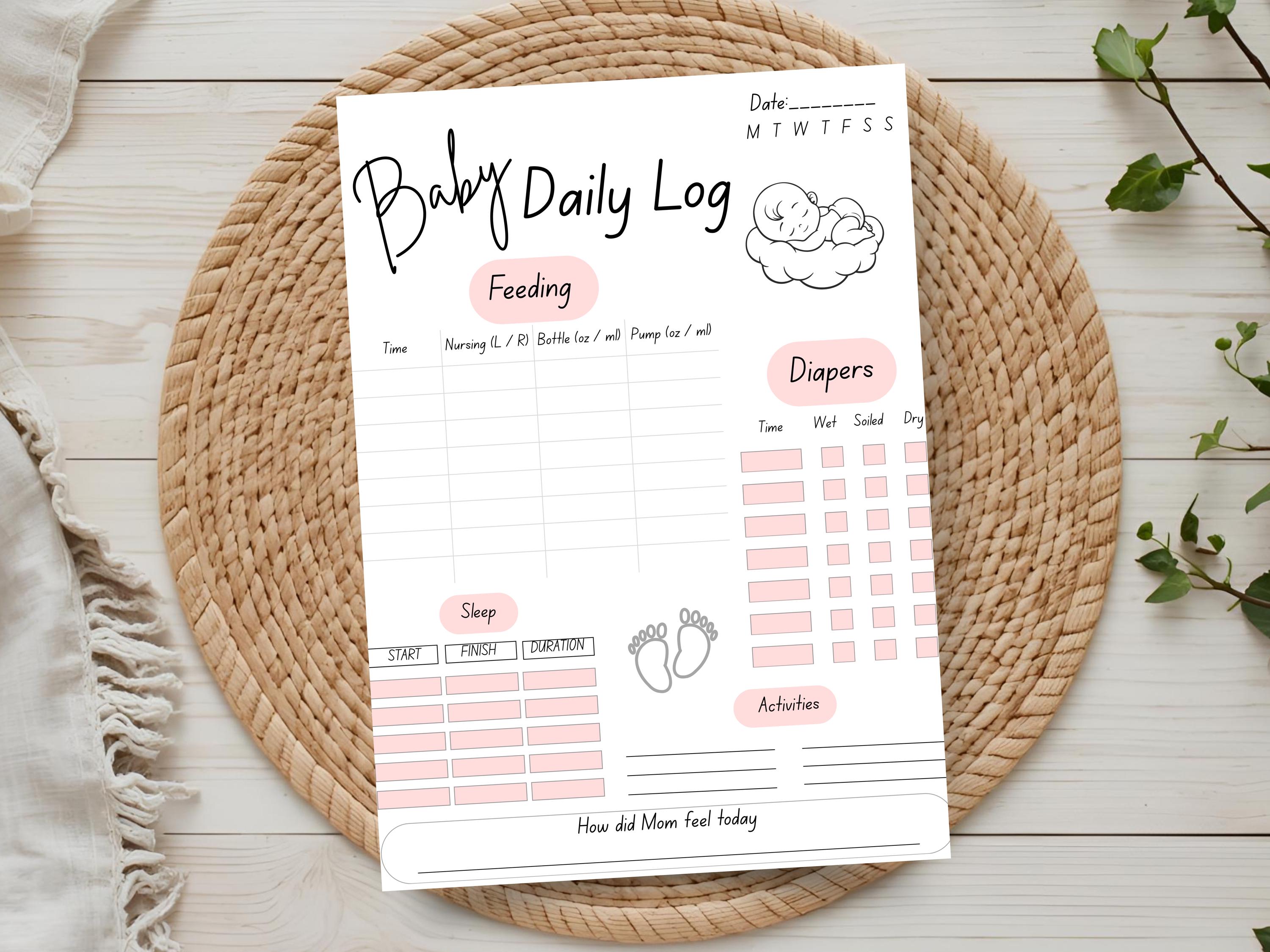 Baby Daily Log Tracker, Newborn Feeding Sleep Diaper Chart (digital ...