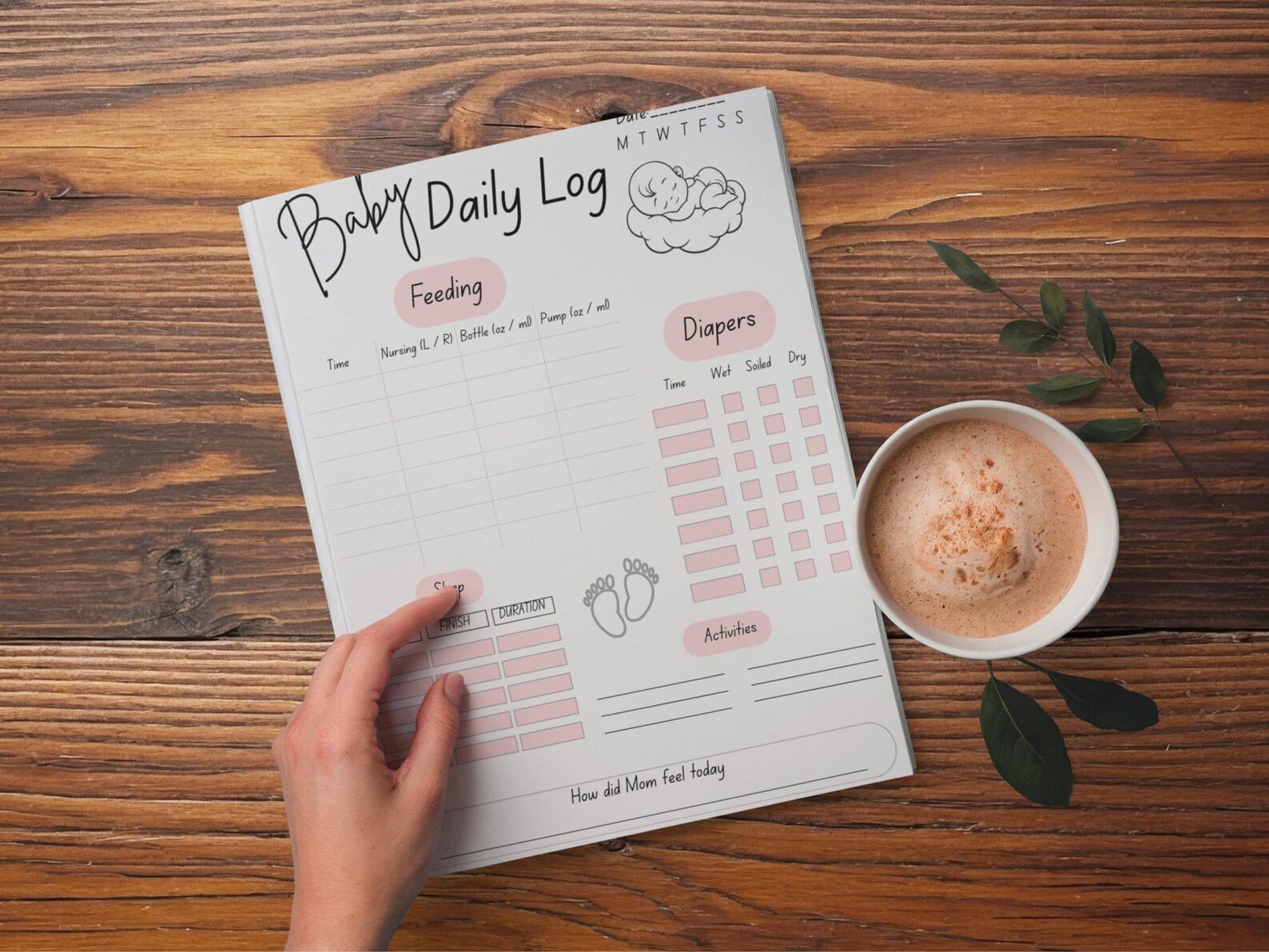 Baby Daily Log Tracker, Newborn Feeding Sleep Diaper Chart (digital ...